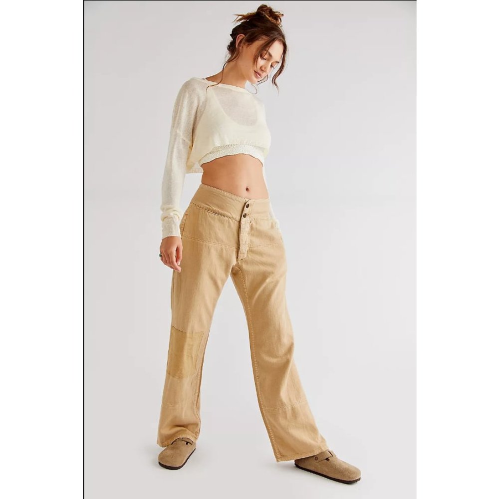 Free People Sandrine Rose French Worker Tan Jeans Size 27 NWT